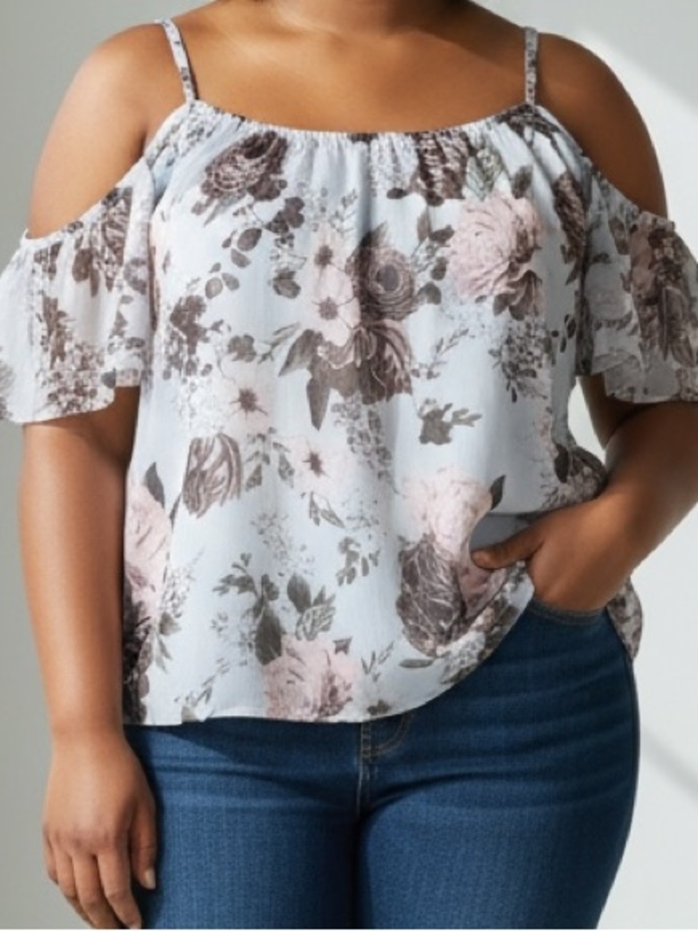 torrid Size 0 L 12 Floral Cold-Shoulder Top - Picture 1 of 11